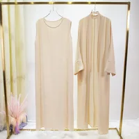 2 photos ensembles musulmans Jilbab musulman deux pièces femmes Abaya Cardigan ample manteau sans manches robe intérieure vêtements de prière avec ceinture 2