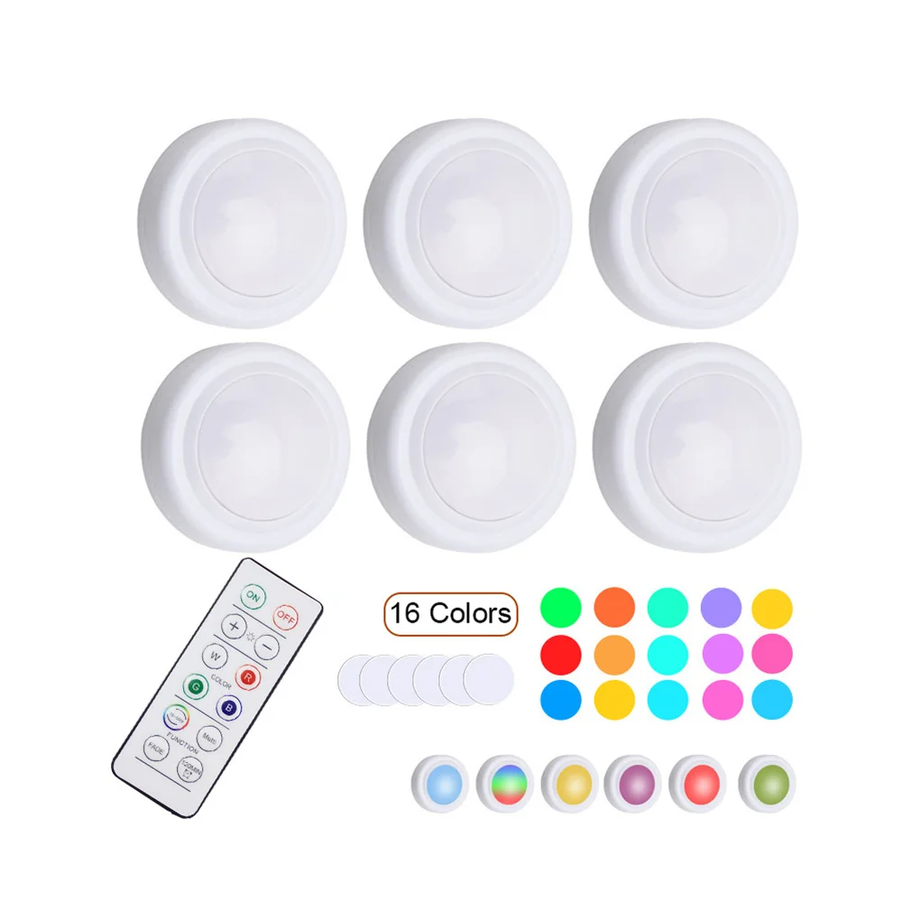 RGB Color Wireless LED Puck Light 67MM Battery Powered Cabinet Night Lamp Timer for Stairs,Bedroom,Foyer(White or Black)