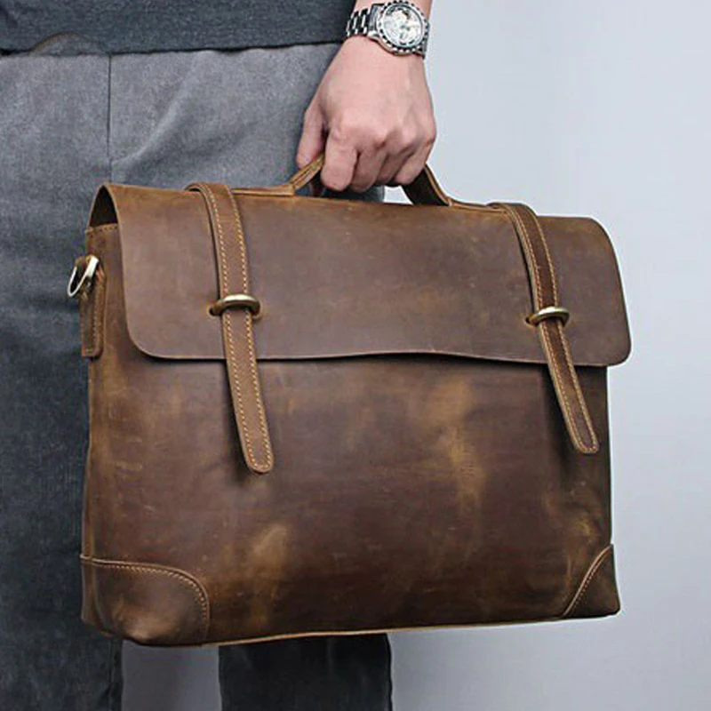 

Retro Men's Briefcase Top Crazy Horse Cowhide Large Capacity Laptop Bag Business Tote Bag