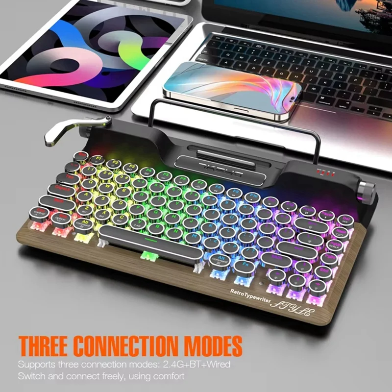 2025 novo teclado retro da máquina de escrever, teclado mecânico da máquina de escrever da conexão dos multi dispositivos de bluetooth 5.0 do vintage para o pc/laptop
