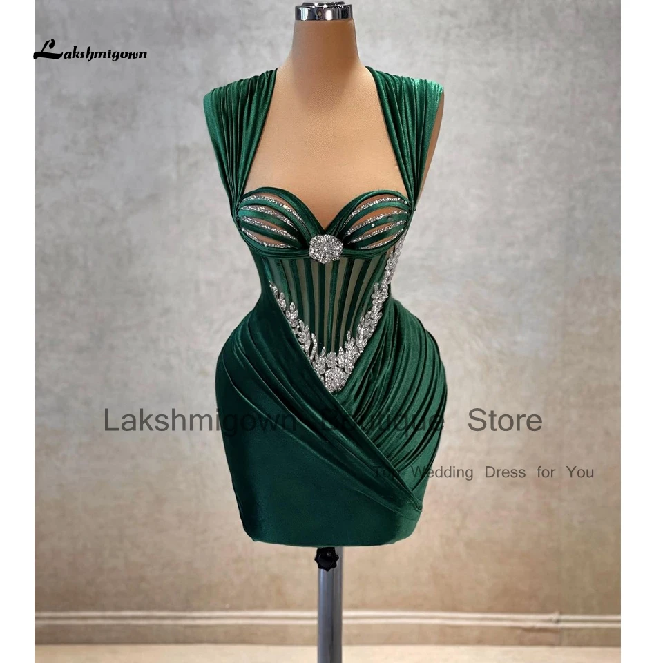 Lakshmigown Sexy Sheath Short Prom Dress Green Wedding Party 2024 Vestido de gala Elegant Evening Gowns Crystals Beading