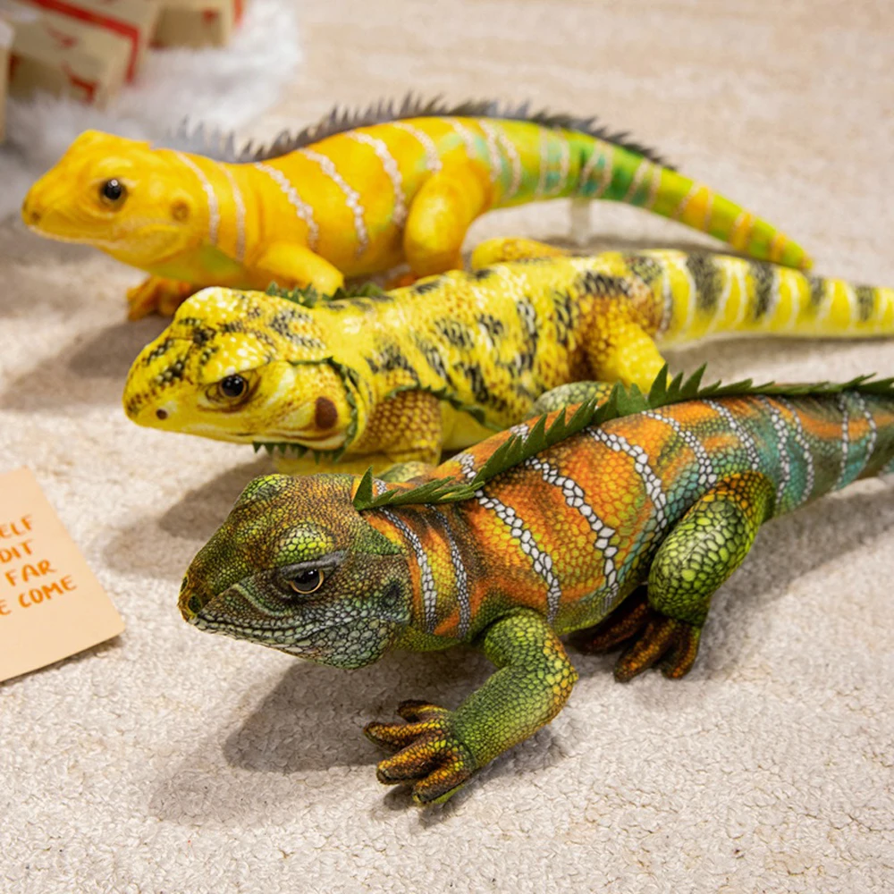 Hot 50cm Kawaii Lifelike Green Yellow Lizard Figurine Model Cute Reptile Lizard Plush Toys Simulation Animal Stuffed Doll Gifts