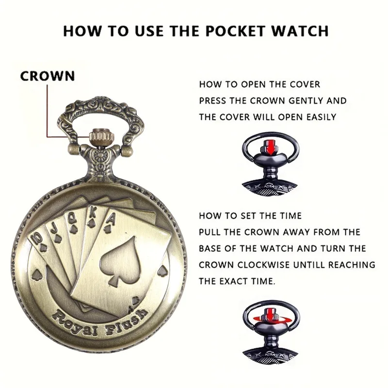 Montre de poche à quartz de luxe pour hommes et femmes, conception de carte à jouer, collier pendentif, horloge, meilleurs cadeaux