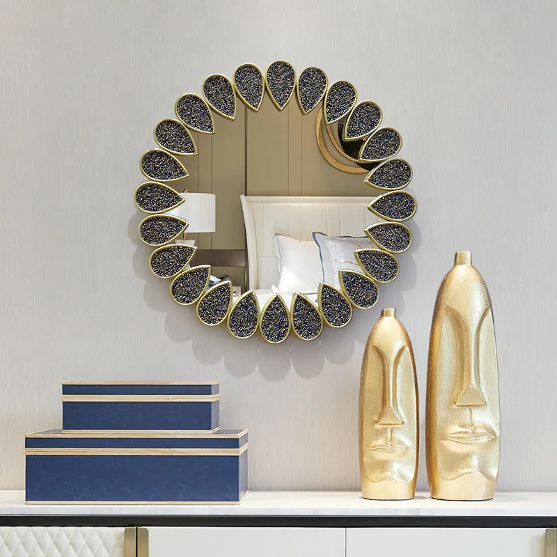 

Creative home art decoration mirror living room light luxury round wall hanging mirror wall decor pendant home decor