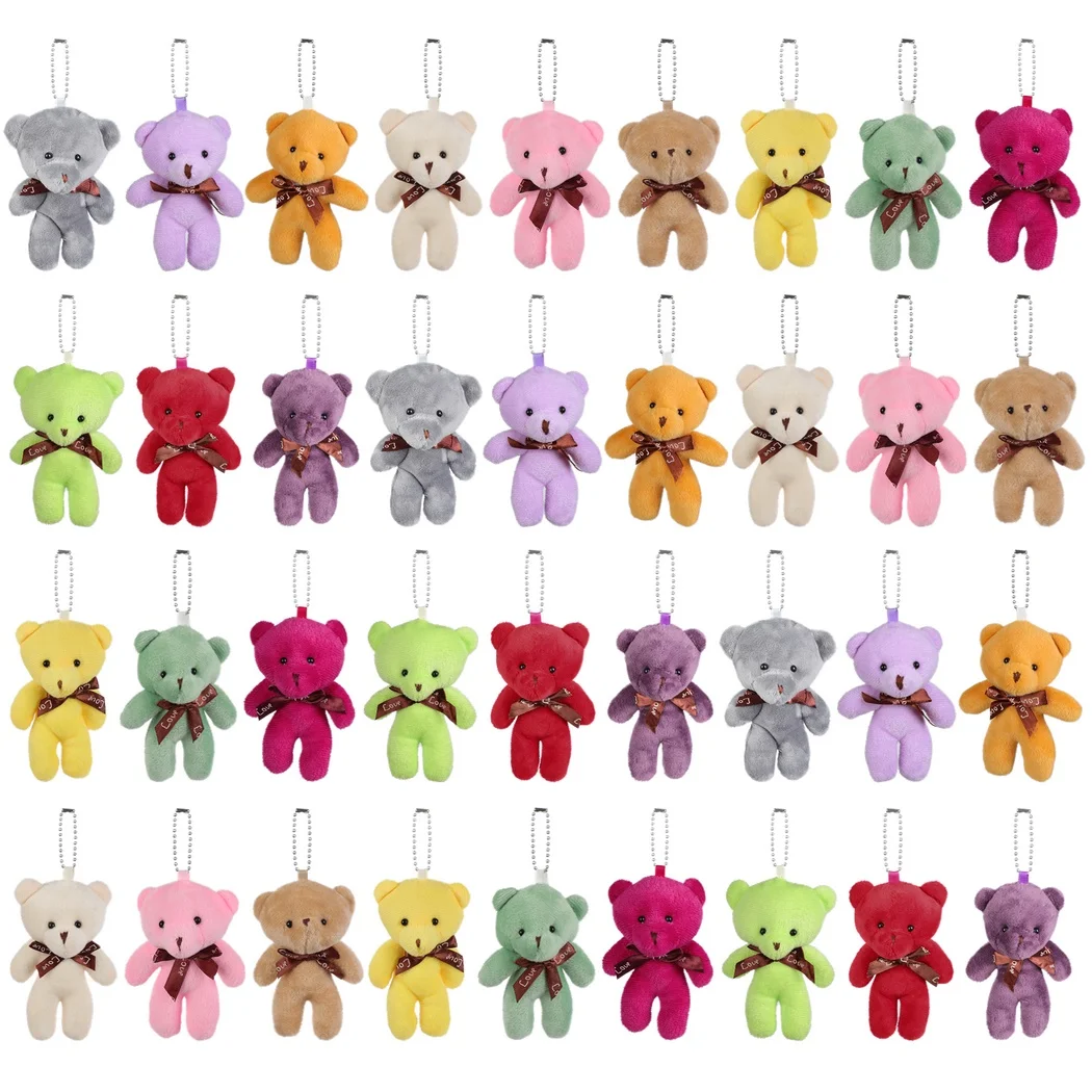 36Packs Mini Teddy Bear Toys Plush Stuffed Bear Dolls For Keychain Craft DIY Birthday Gifts Party Favors Supplies For Boy Girl