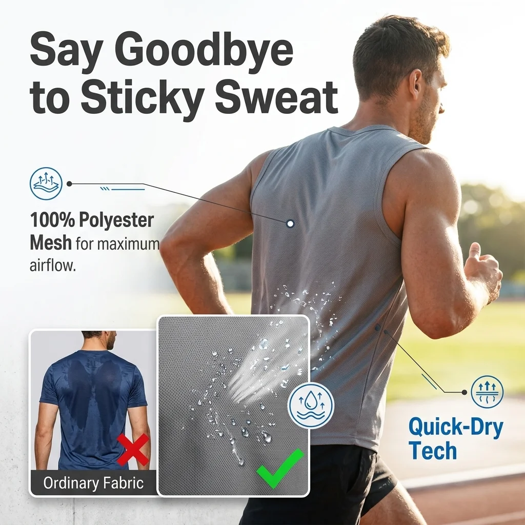 Quick Dry Athletic Tank Top Custom Embroidered Logo Men Sleeveless Shirt 100% Polyester Mesh Breathable Running Gym Workout Vest