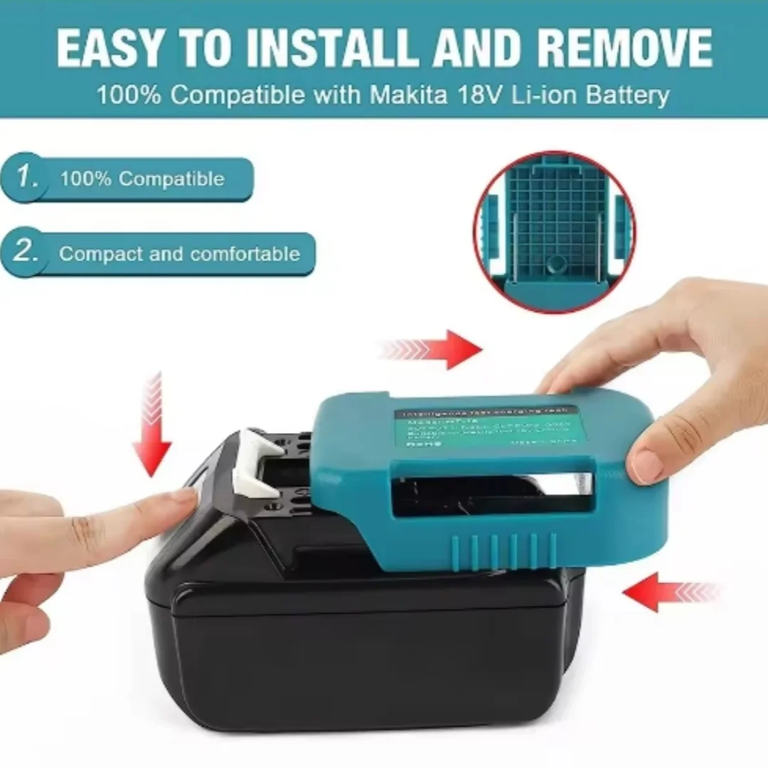 1pc para makita 18v com usb com suporte de bateria tipo-c para makita 18v bateria bl1840 bl1850 bl1860 adaptador de carregador de carregamento rápido