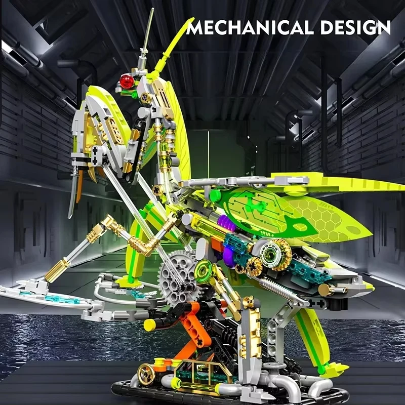999pcs Create MOC Technical Mechanical Mantis Insect Life Set With light Building Blocks Bricks Toys for Birthday Gifts