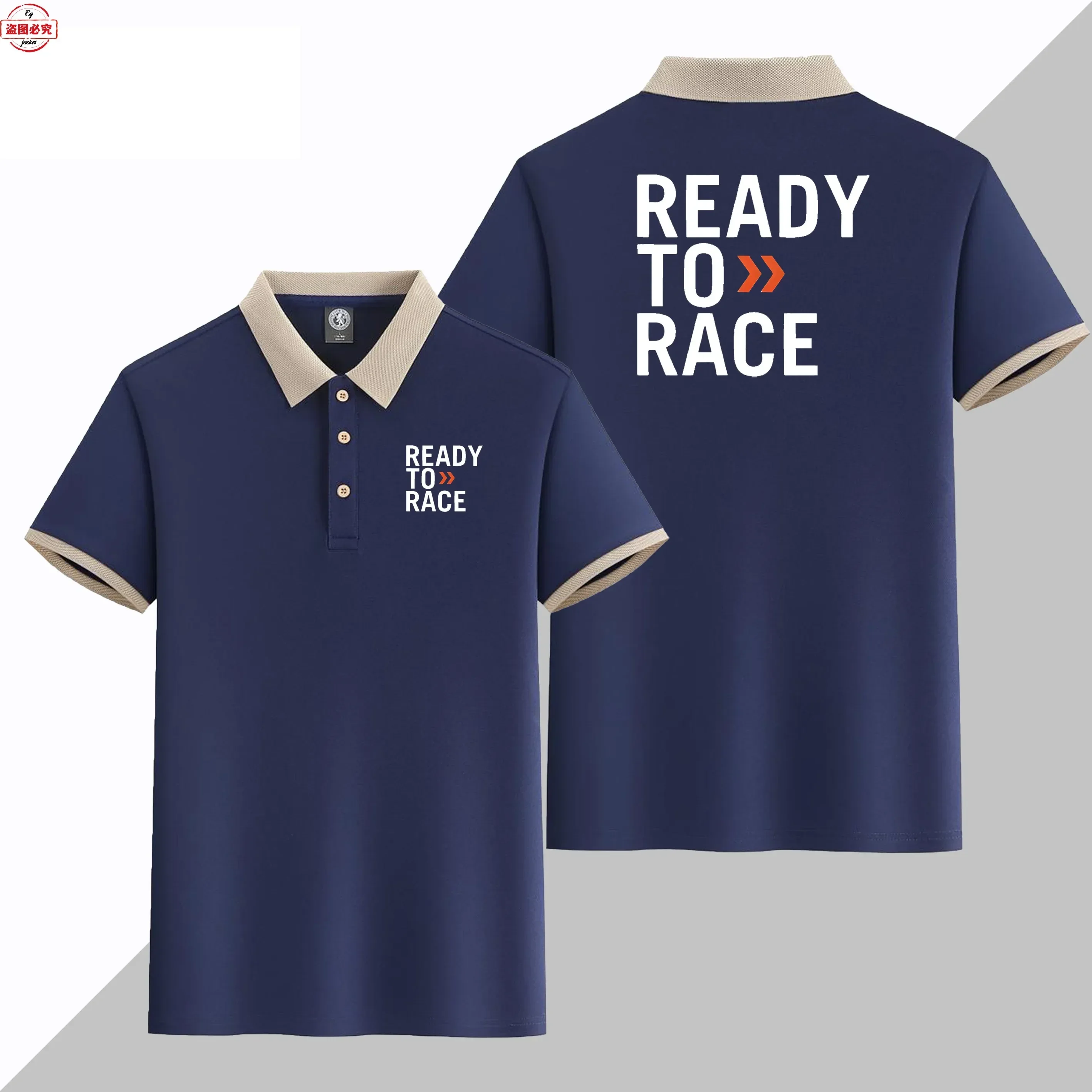 Ready To Race Motorcycle Logo Printed Short Sleeved Business Casual T-shirt, Lapel Polo Shirt, Off-road Endurance Cycling Suit