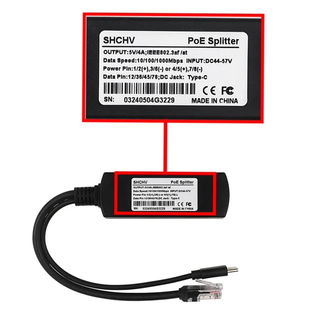 Poe 48V bis USB-C 5V/4a Ausgang adaptiv 1000/100mbps Poe Splitter 48V bis 5V 4a Micro USB Adapter für Himbeer Pi 5