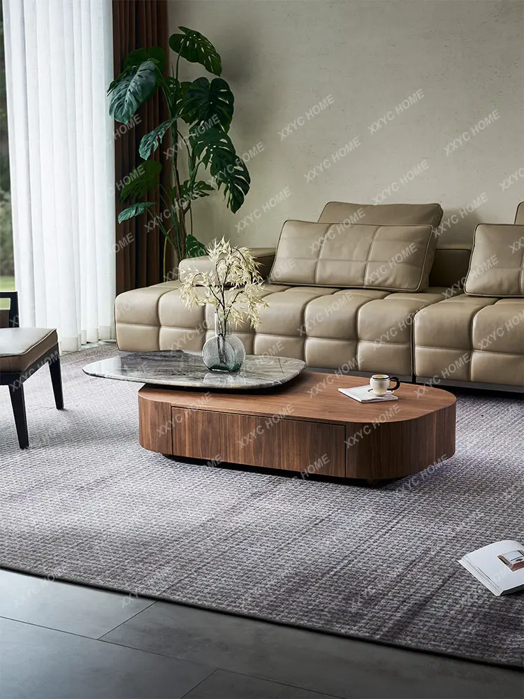 High-end minimalist living room special-shaped modern minimalist home high-end marble rotating coffee table