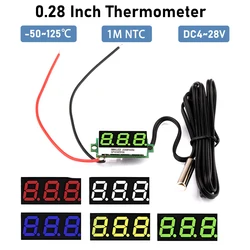 0.28インチLEDデジタル温度計,センサー,防水,金属プローブタイプ50〜125 ℃ の電圧,自動車用エアコン,4〜28V