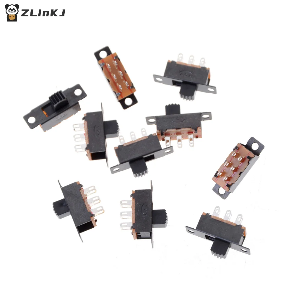 ▶10Pcs 2 Position DPDT 2P2T Panel Mount Vertical Slide Switch 6 Pin 0.5A 50V DC