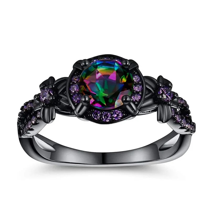European and American Black Attending Banquet Bridal Trendy Accessories Rings Women's Colorful Zircon Charm Jewelry