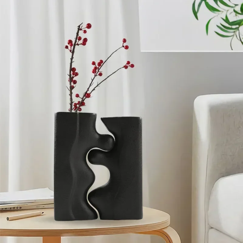 Nordic Geometry Black and White Cross Ceramic Vase Ornament Porch Living Room Bedroom Desktop Dining Table Home Decoration