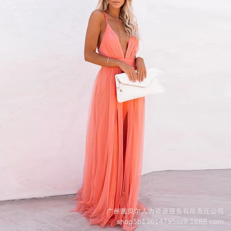 Women Spring Summer Dress V Neck Sleeveless Solid Color Backless Casual Fashion Comfortable Sexy Regular Standard Elegant Dress