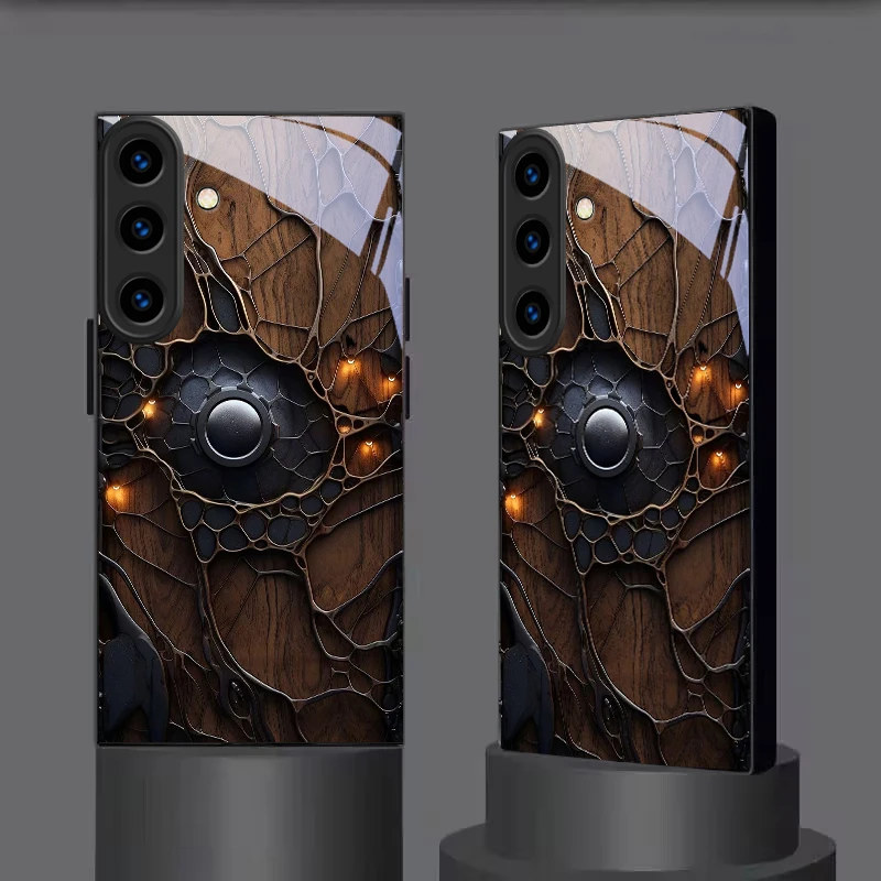 Vintage Gear Shell Black Glass Phone Case For Samsung Galaxy S26 Ultra S25 Edge S24 FE S23 Plus S22 S21 S20 S22 S25 Back Cover