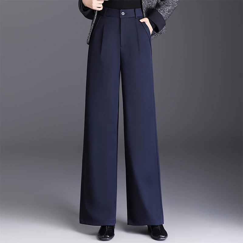 

Женские брюки с высокой талией, широкими штанинами, прямого кроя, свободного покроя, для весны и осени, для женщин среднего возраста