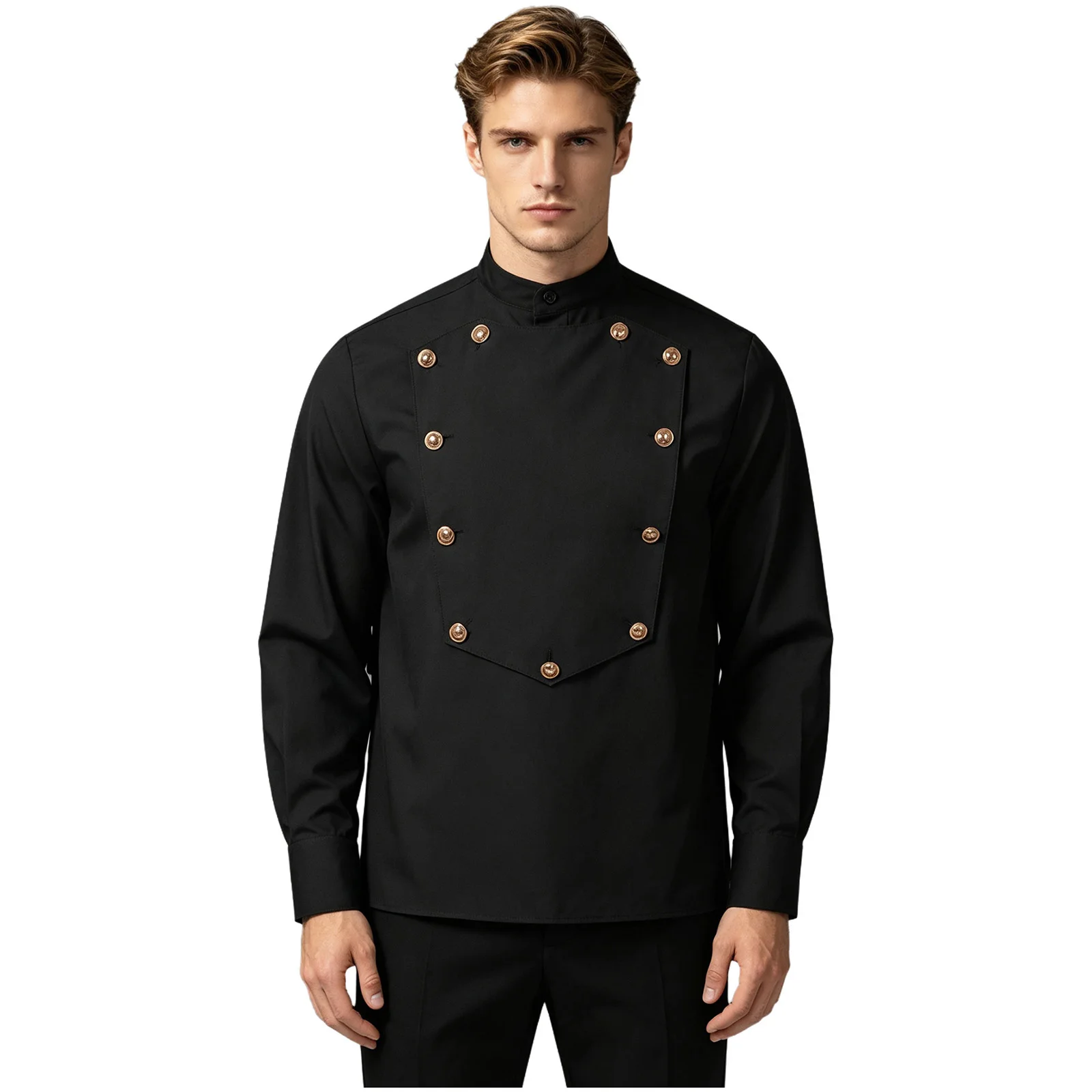 Men Halloween Party Western Cowboy Colonial Watchmaker Costume Stand Collar Long Sleeve Vintage Shirt Pastor Worship Prayer Tops
