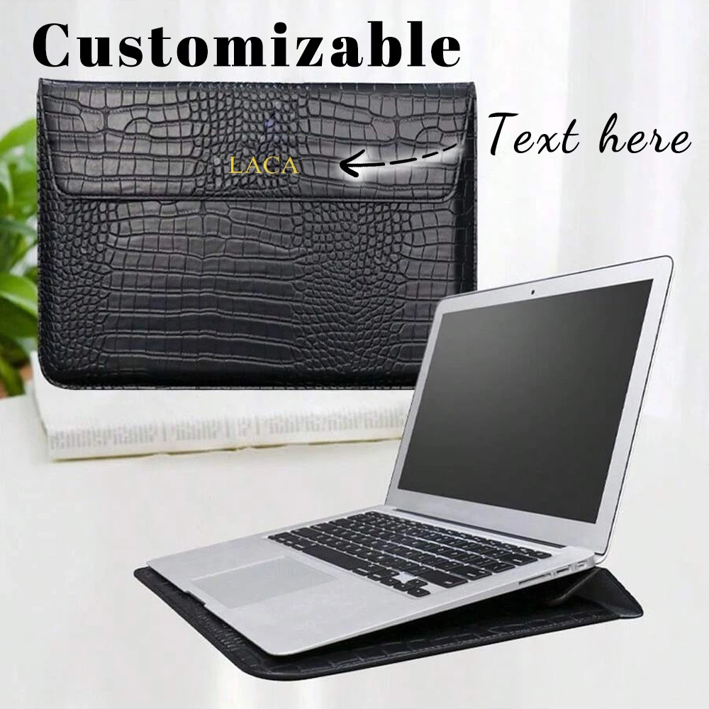 Customized Letter Crocodile PU Leather Men's Laptop Case Bag 13.3/15.4 Pro Laptop Stand Cover Case, Unisex
