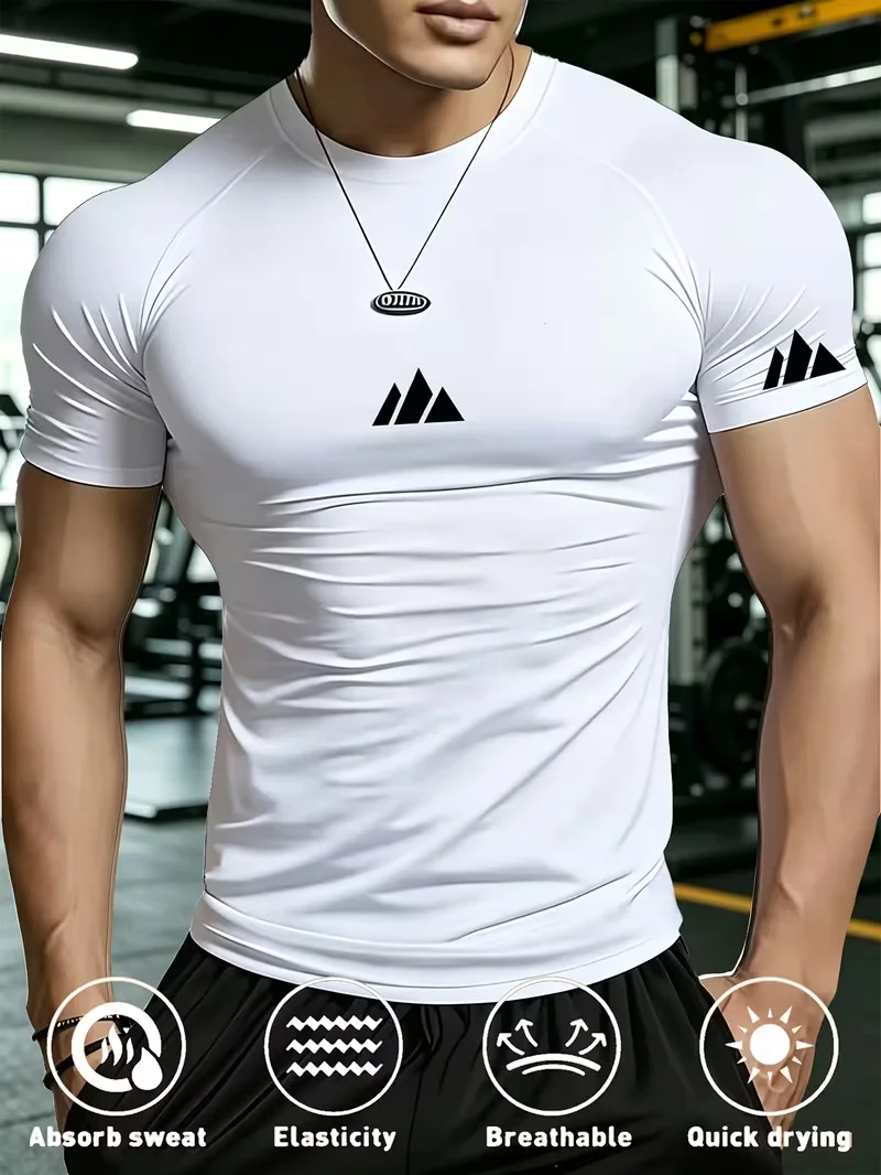 New Men's Fitted Gym T-Shirt, Breathable, Sweat-Wicking, and Quick-Drying, Suitable for Gyms, Basketball, Running, and Cycling