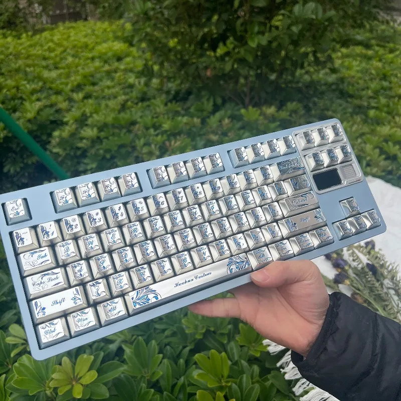Hot selling upgraded version of Sanmu peripherals with carved flowers custom silver cherry height, complete set of metal keycaps