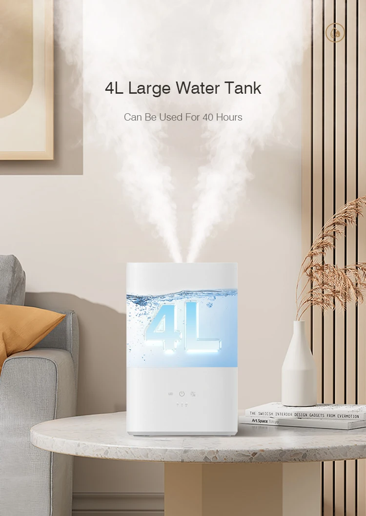 RUNAL 60 Degree Heating 4L Cool Warm Mist H868T Smart Electric Ultrasonic Humidifier Aromatherapy Remote Control Color Changing