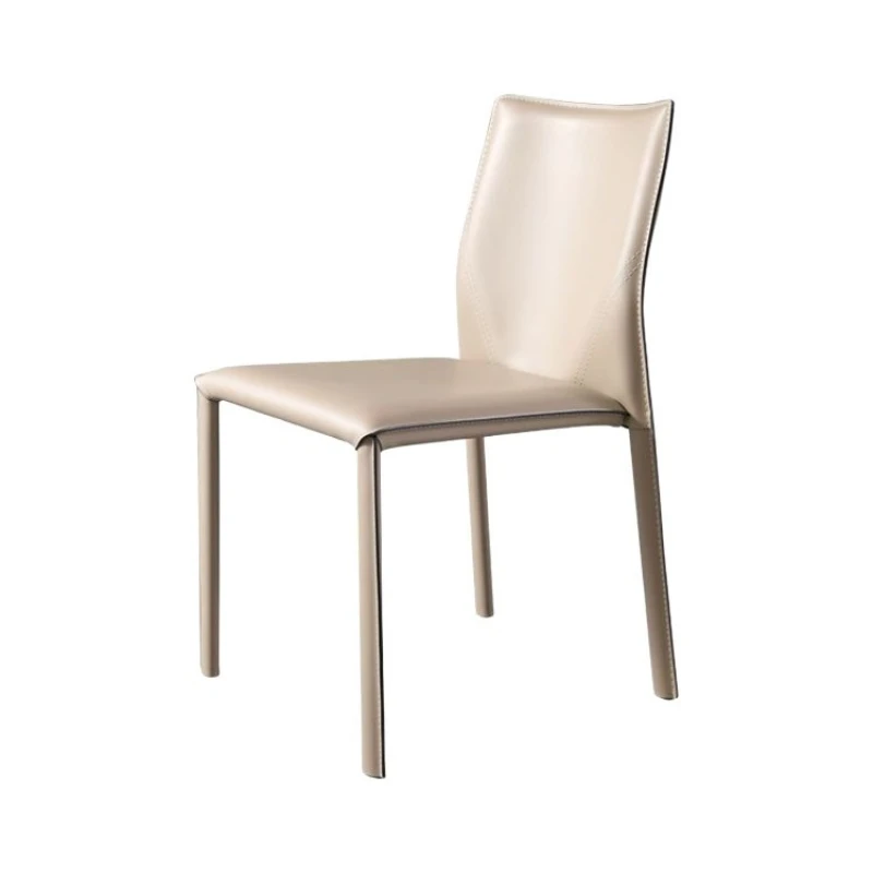 

Saddle leather dining chair household dining table and chair Nordic light luxury back chair simple and modern