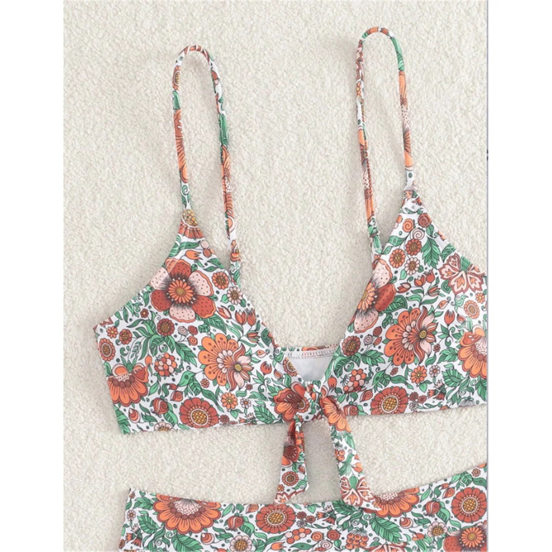 S - XL Neuer, mit Blumenmuster bedruckter Damen-Badeanzug, hochtaillierter Bikini, zweiteiliges Bikini-Set, Badebekleidung, Badeanzug, Modell V6736. – Detail 12