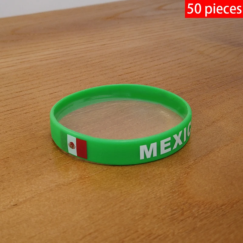 

Wholesale Customized 50pcs Mexico National Flag Wristband Sport Silicone Bracelet Rubber Band Commemorative Fashion Accessory