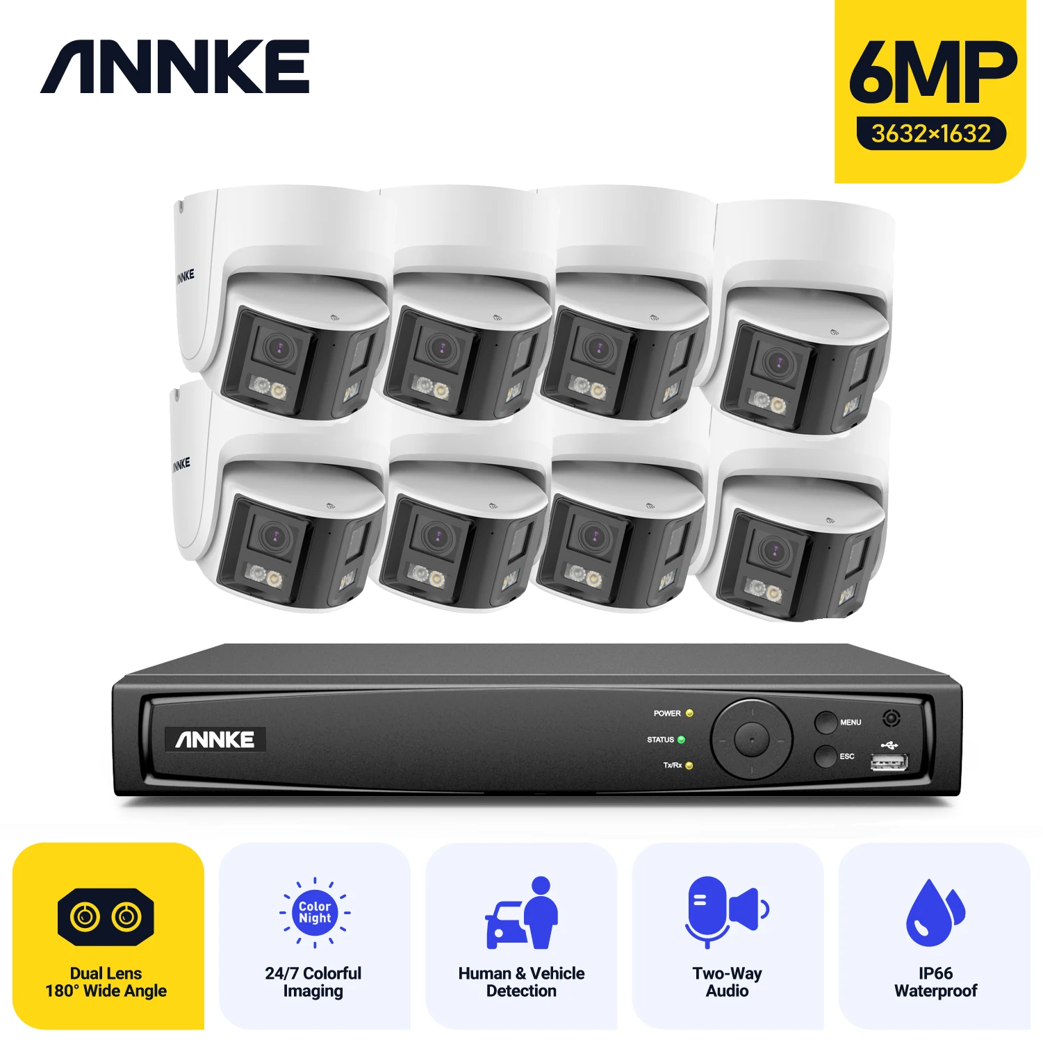 Annke 180° Panoramic Security Camera CCTV System Kits 265+ 6MP Dual Lens 2.8MM IP Camera POE CCTV Video Surveillance Outdoor