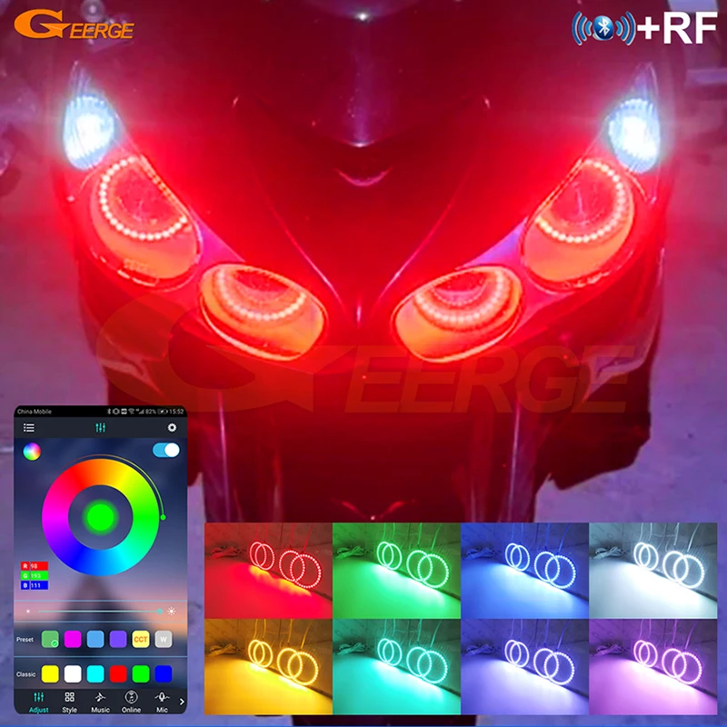 

For Kawasaki Ninja ZX14 ZX14R ZZR1400 2006 2007 - 2025 Bluetooth APP Multi-Color Ultra Bright RGB LED Angel Eyes Kit Halo Rings