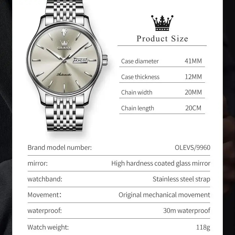 OLEVS 9960 Men\'s Watch Luxury Brand Men\'s Automatic Mechanical Watch Original Fashion Dual Calendar Waterproof Luminescent Watch