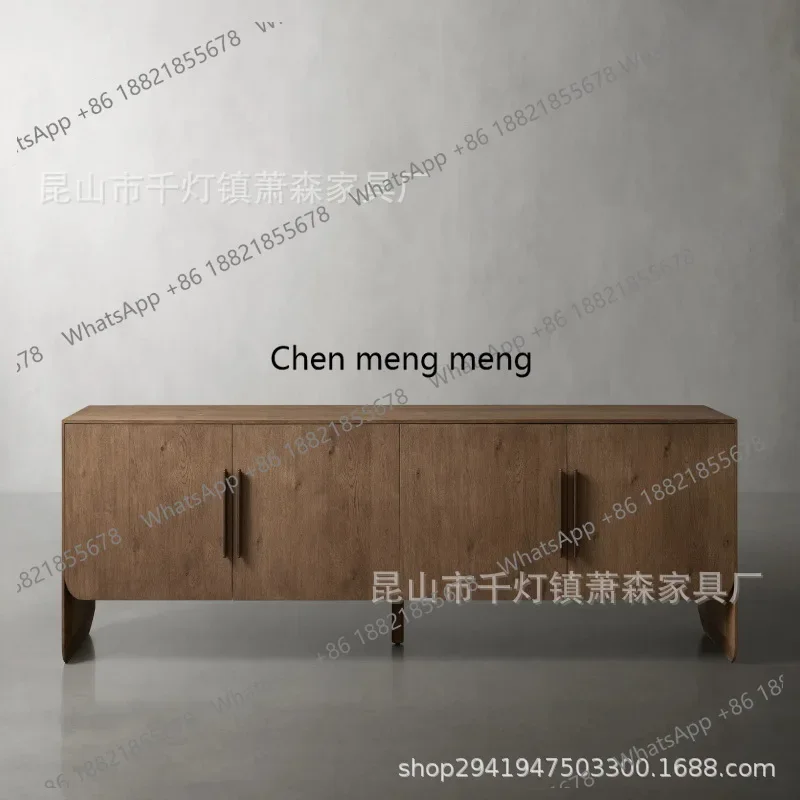 

Nordic solid wood TV cabinet modern simple living room retro floor cabinet log color medieval side cabinet