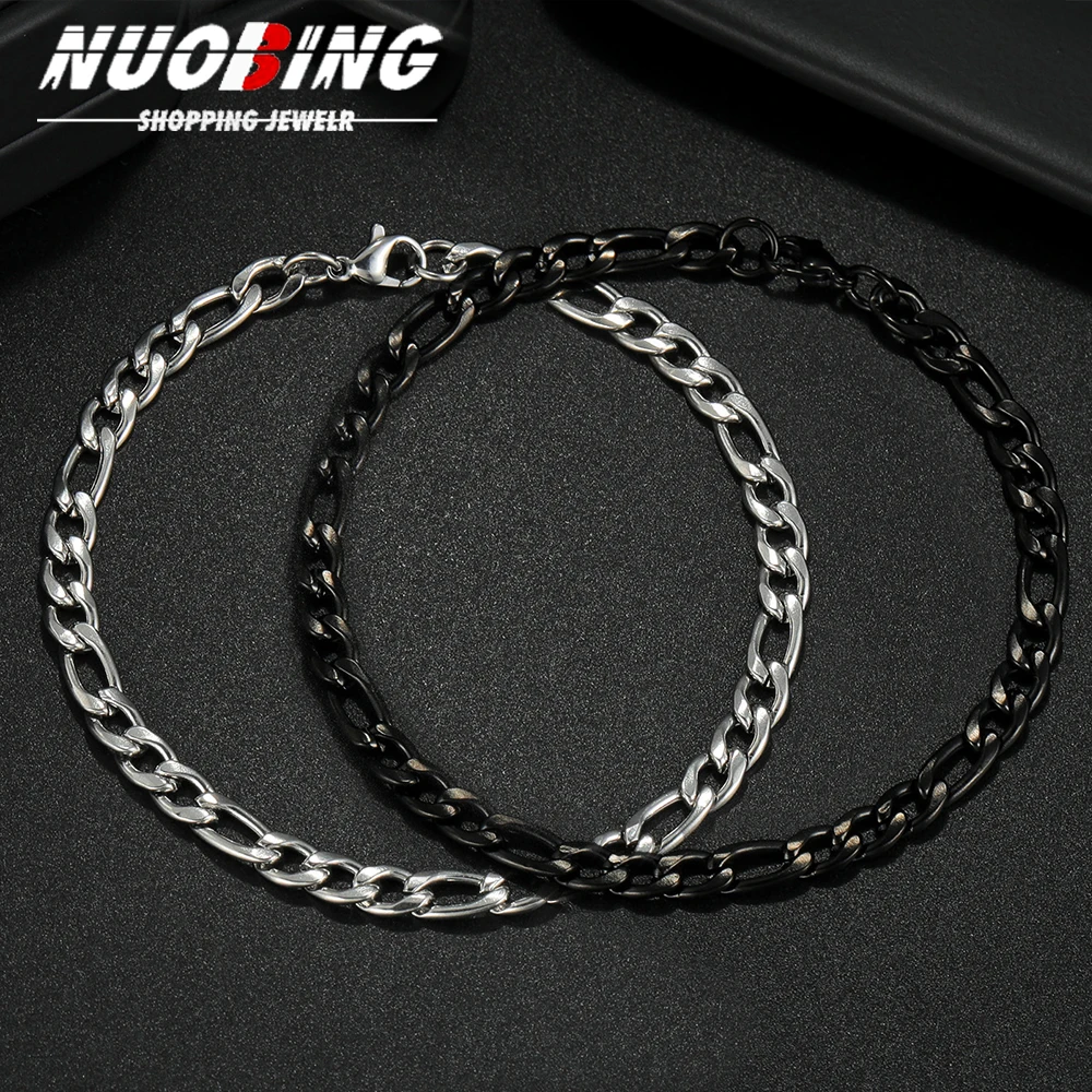 6mm Simple Cuban Chain Men Gold Color/Black Metal Stainless Steel Chain On The Wrist Bracelet Jewelry Party Male DIY Gift