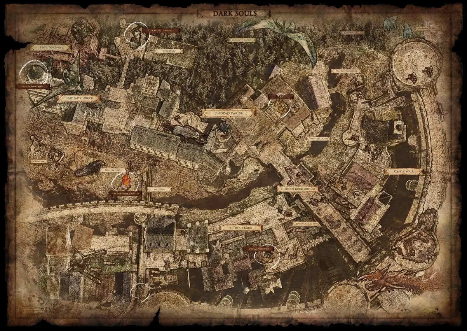 DARK SOULS MAP ,Art Print Canvas Poster ,Home Wall Decor