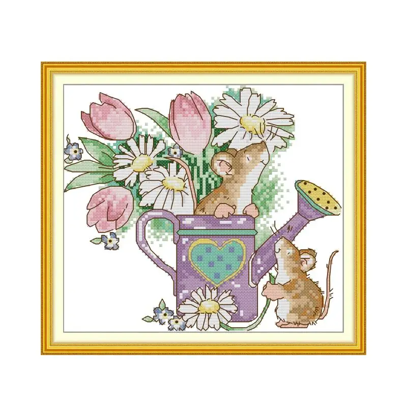 Mouse's Garden Adventure cross stitch kit  14ct 11ct count print canvas hand sew cross-stitching embroidery handmade needlework