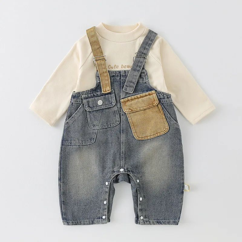 Baby Clothes Denim Overall Set for Boys Fashionable and Loose Spring Outfit Versatile Romper for Going Out