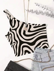 Sexy One Shoulder Zebra Print Striped Crop Top Women Summer Y2K Clothes Casual Sleeveless Backless Rib-knit Tank Top Streetwear