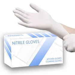 20/50/100 PCS White Nitrile Gloves Non-Latex Thick Durable Gloves Kitchen Dishwashing Cleaning Beauty Hair Dyeing Tools
