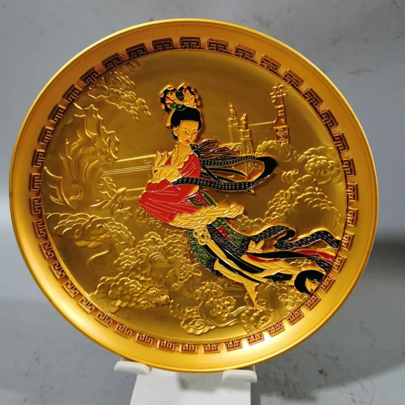 Travel Souvenir Hand-painted Moon Landing Pattern Plate Pen Wash Relief Gold Plate Tea Tray Tea Dish Craft Souvenir Plate