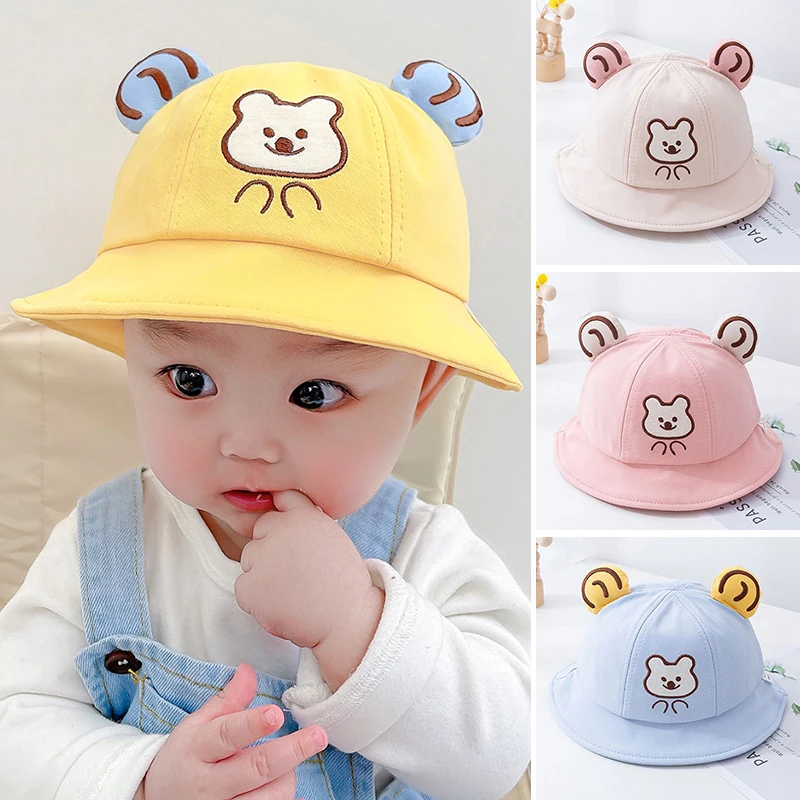 

Cute Bear Fisherman Hat Cartoon Baby Sunshade Basin Cap 1-4year Boys Girls Kids Bucket Hats Cotton Children Outdoor Sun Visors