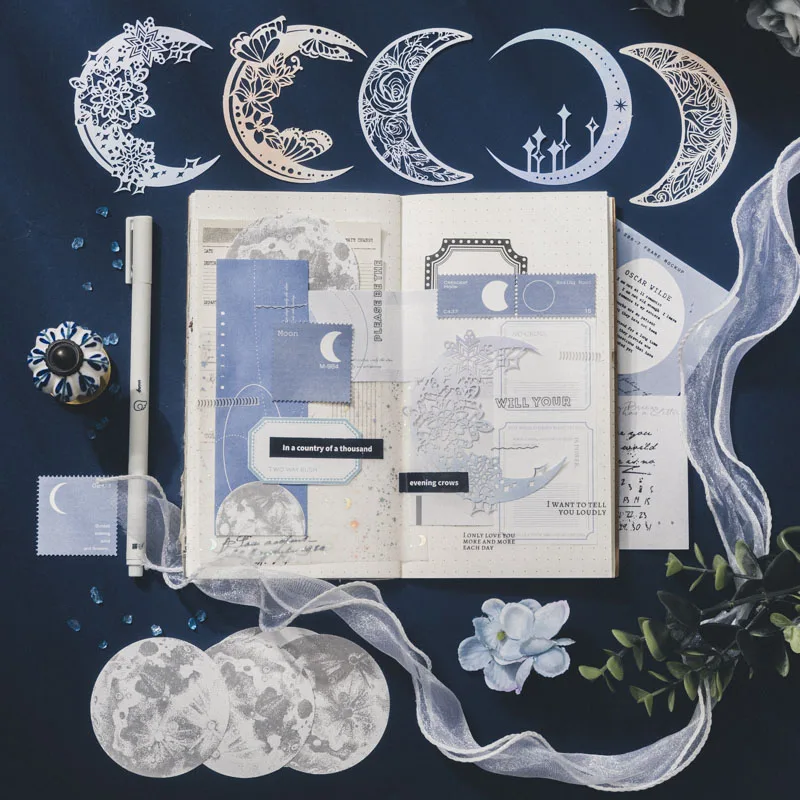 63Pieces Per Pack Material paper moon phase theme ledger collage primer single Memo notes Memo Pad Notebooks Scrapbooking