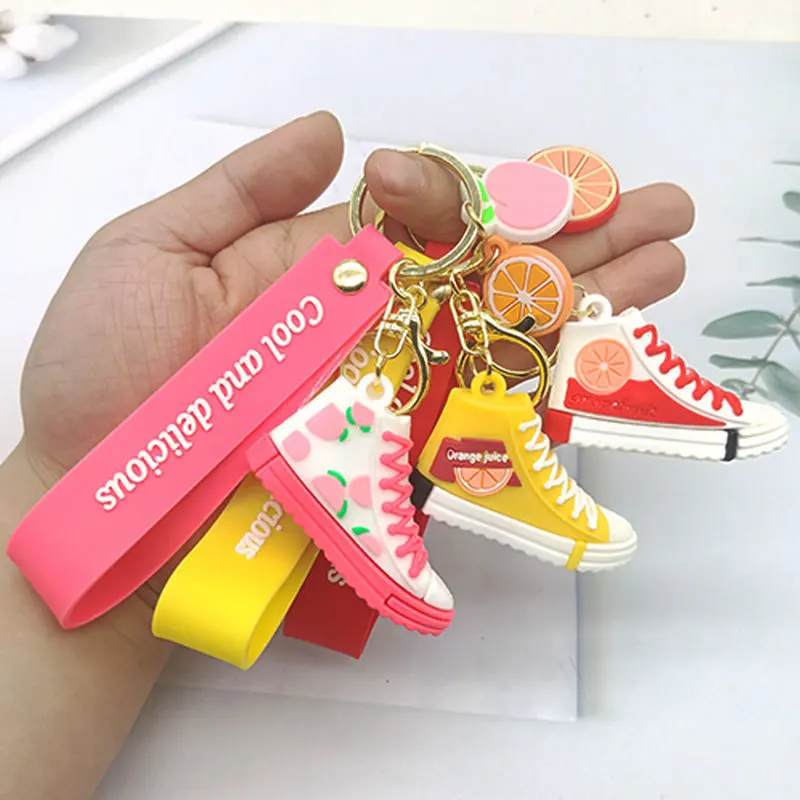New Creative Fruit Canvas Shoes Stereo Key Chain Couple Schoolbag Accessories Car Key Chain Doll Machine Gift  Car Keychain
