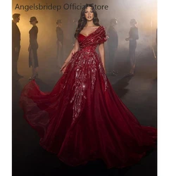 Angelsbridep Elegant Burgundy Ball Gown Women Prom Dress Sequin Shiny Tulle Sleeves Formal Evening Party Gowns Vestido De Noche