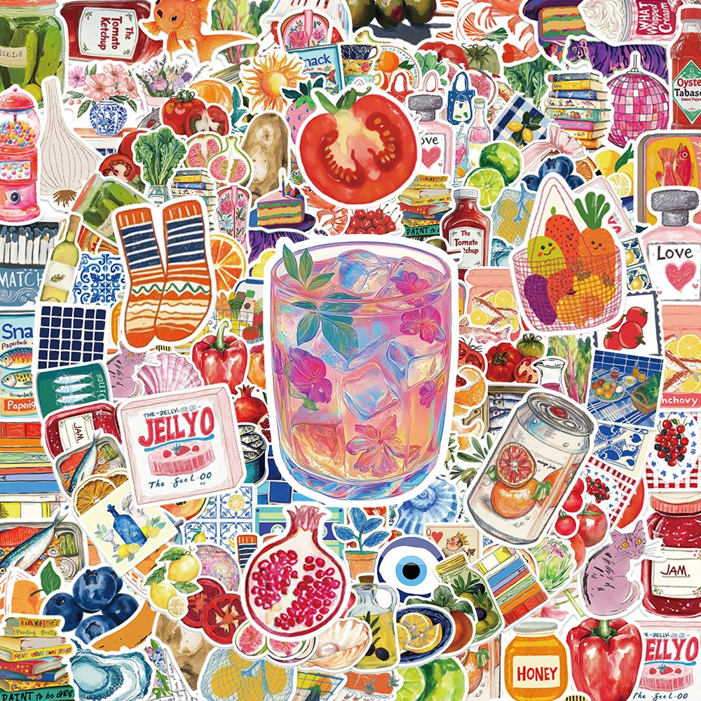

10/30/50/100/150pcs Cute Cartoon Mediterranean Tomato Stickers Retro Art Aesthetic Pattern Decals for Scrapbook Fridge Phone Car