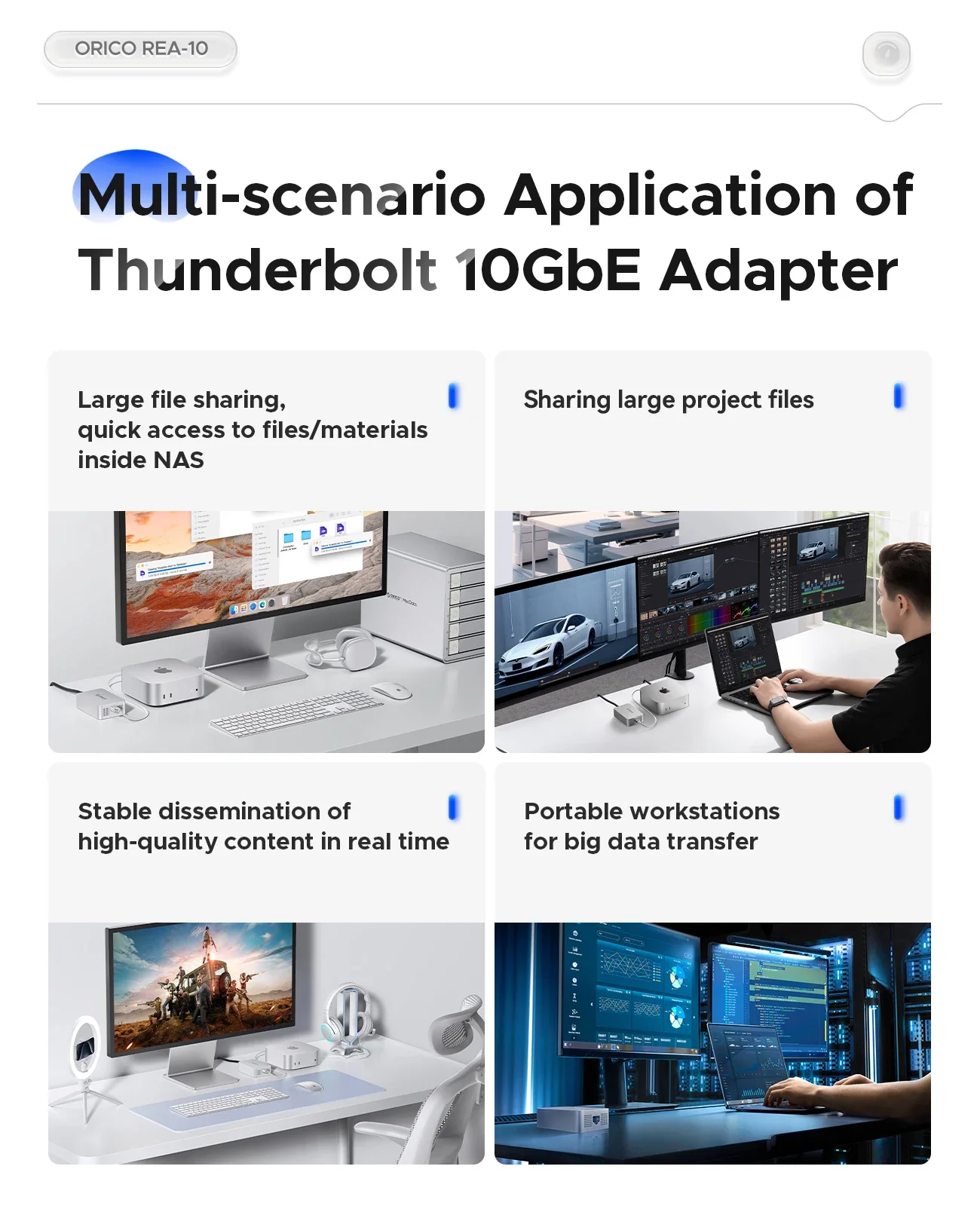 ORICO Thunderbolt 3 USB 4 Tarjeta de red portátil de 10 Gbps 2.5G/1G NIC compatible con disipación de calor silenciosa para transferencia de datos de alta velocidad