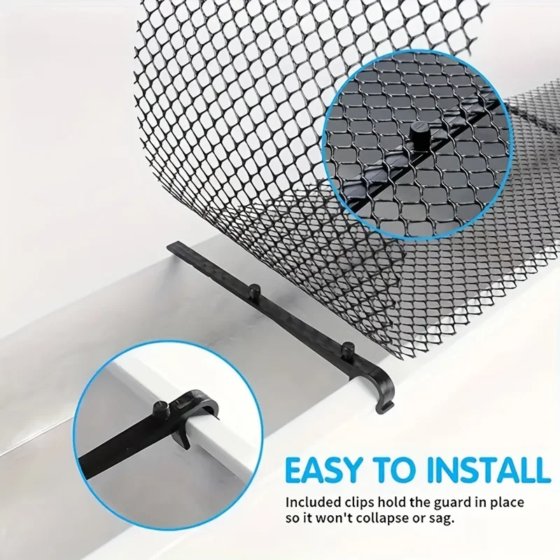 Roof gutter mesh filter with accessories, blocks leaves & debris to prevent clogging, easy to install & maintain.