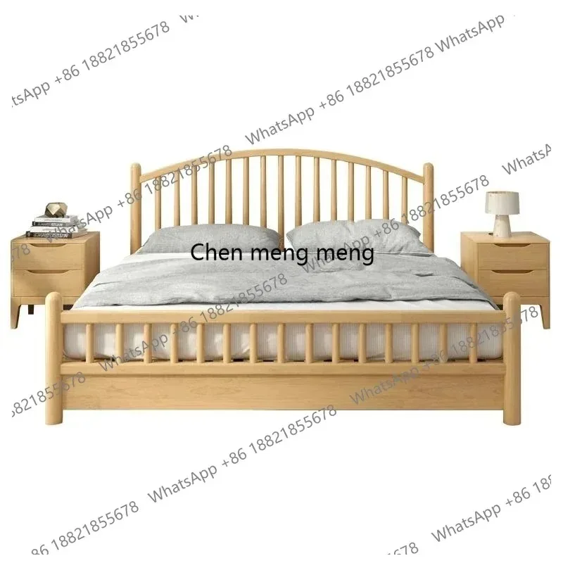 E136  Nordic solid wood bed modern simple log wind hotel master bedroom double pastoral apartment homestay piano