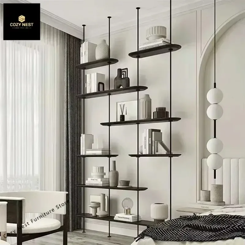 Iron Ladder Shelves Bookcase Floor Standing Black Metal Frame with Wooden Shelf ,The Height Can Be Adjusted By 2-3cm.